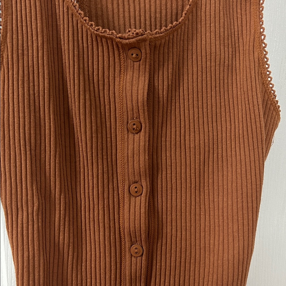 Free People Rust Ribbed Button-Front Tank Top - Picture 3 of 5